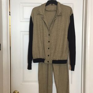 Two piece knit vintage gold and black pant set
